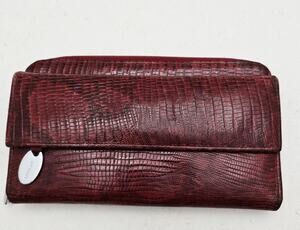 Luz Da Lua Lizard Embossed Leather Wallet Dark Red Flap/Zip around Made Brazil